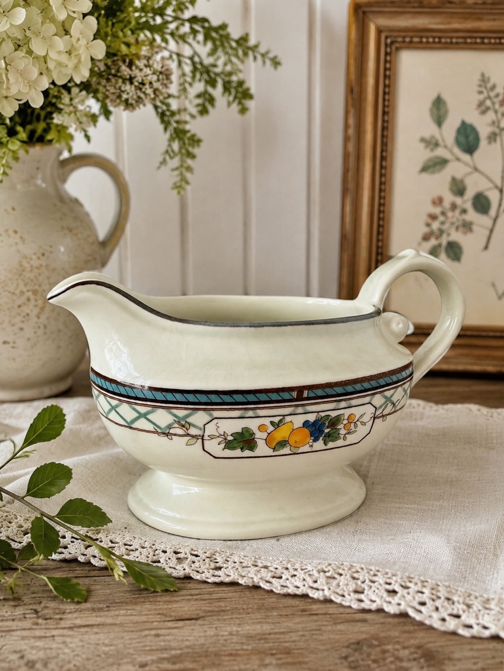 Vintage 1990 Mikasa Basket of Fruit Gravy Boat